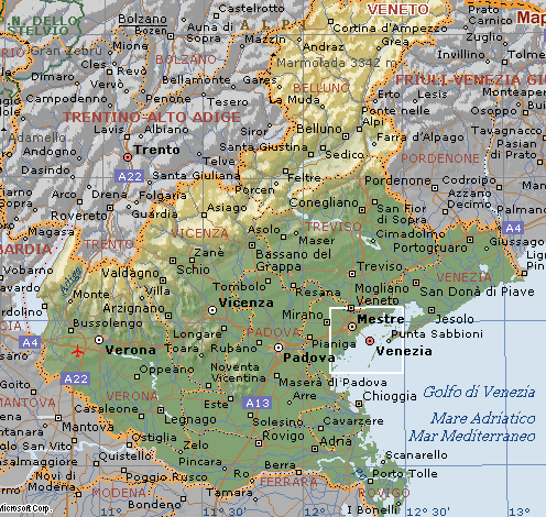 Cartina Geografica del Veneto - Mappa - Carta