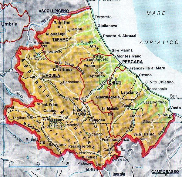 Cartina Geografica dell'Abruzzo - Mappa